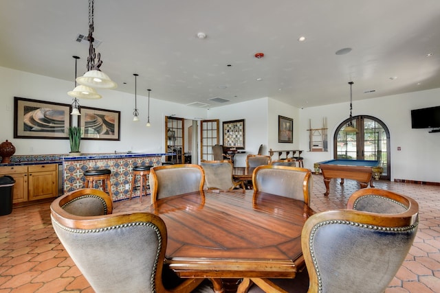 dining area featuring pool table