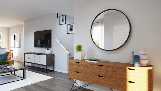 interior space with hardwood / wood-style floors