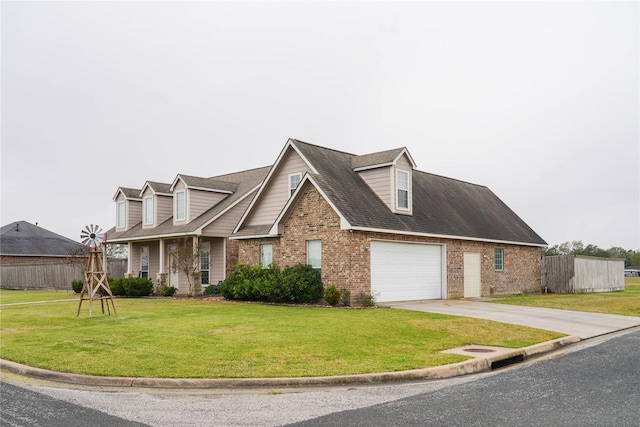 cape cod home with a garage and a front yard