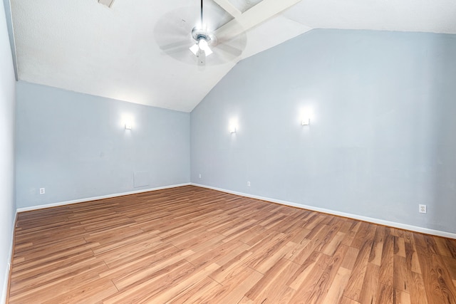 bonus room featuring vaulted ceiling, ceiling fan, and light wood-type flooring