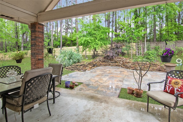 view of patio with outdoor dining area and a fenced backyard