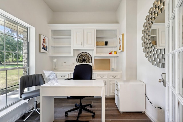 office area featuring dark wood-type flooring