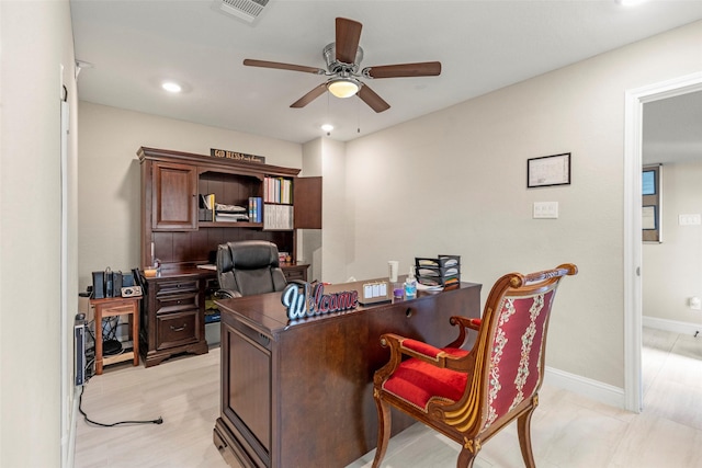 home office with ceiling fan