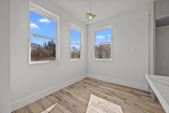 unfurnished dining area with light wood-type flooring