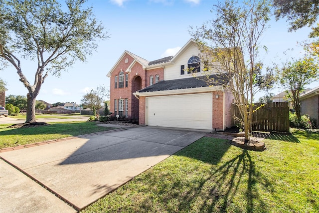 front of property with a garage and a front lawn