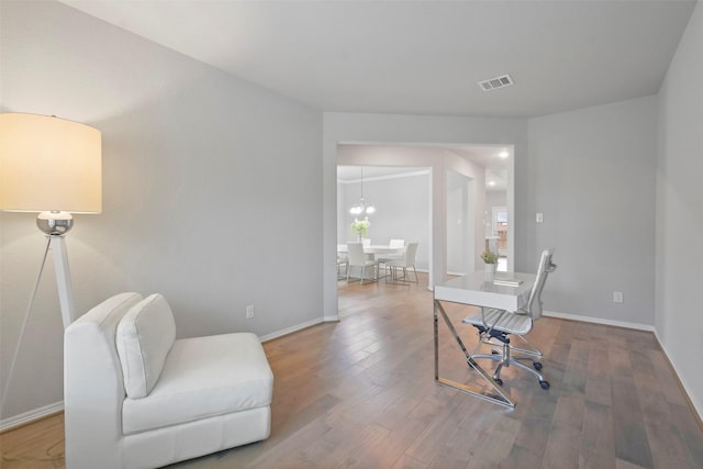 home office featuring wood-type flooring