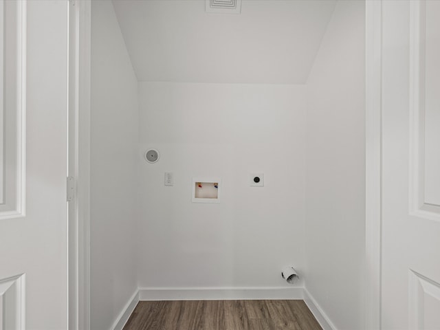 washroom featuring electric dryer hookup, washer hookup, and hardwood / wood-style flooring