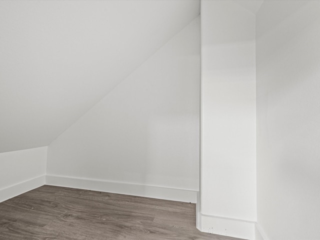 additional living space featuring vaulted ceiling and dark wood-type flooring