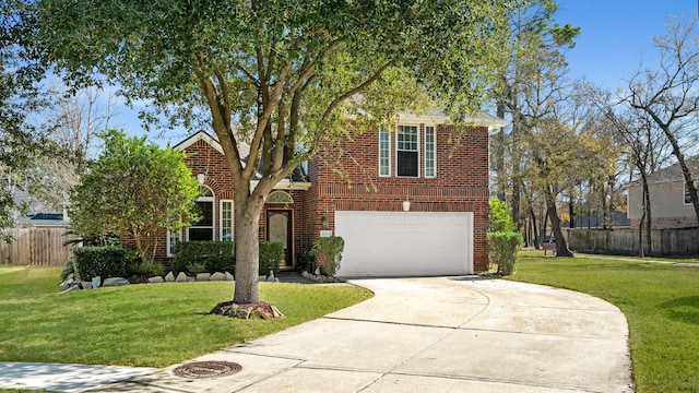 front facade featuring a garage and a front lawn