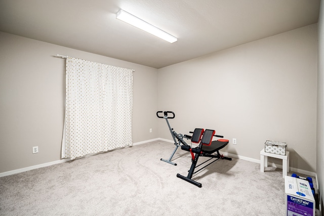 exercise area featuring carpet floors