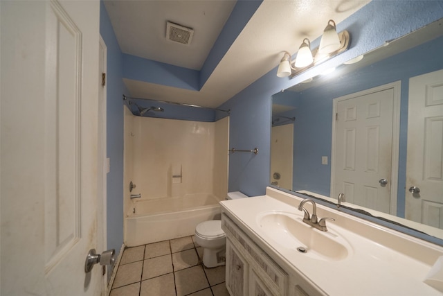 full bathroom featuring tile patterned flooring, vanity, shower / washtub combination, and toilet