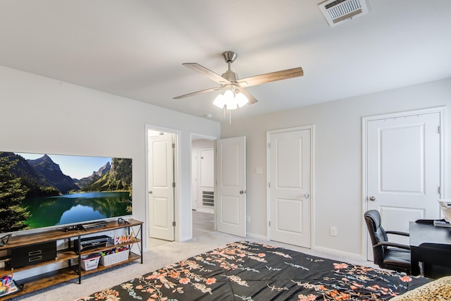 interior space with ceiling fan