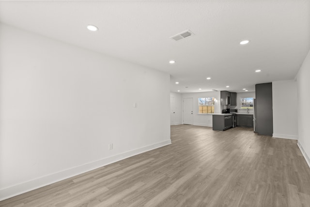 unfurnished living room with light hardwood / wood-style floors