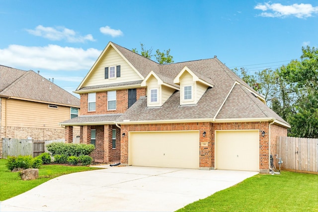 view of front of property with a garage and a front lawn