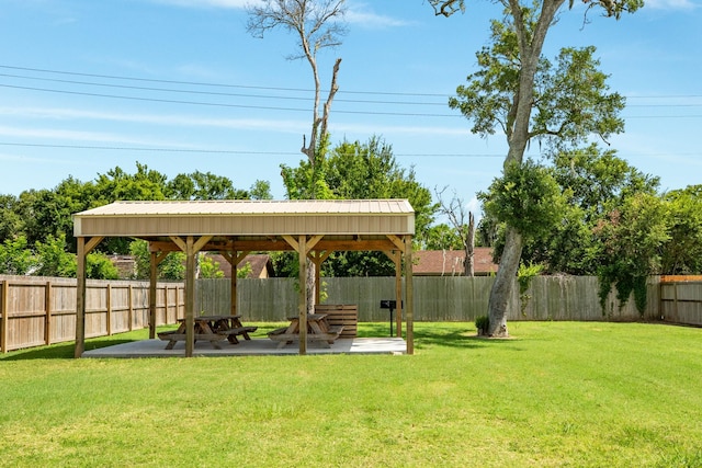 view of yard with a gazebo and a patio