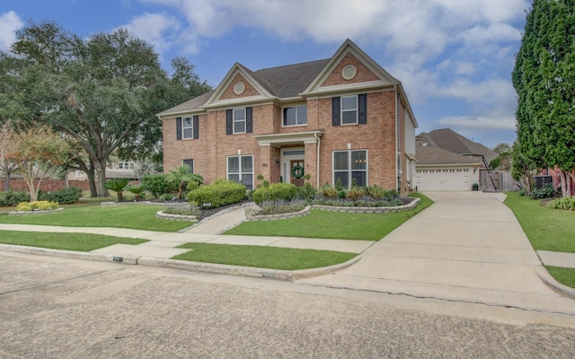 view of front of home featuring a garage and a front lawn