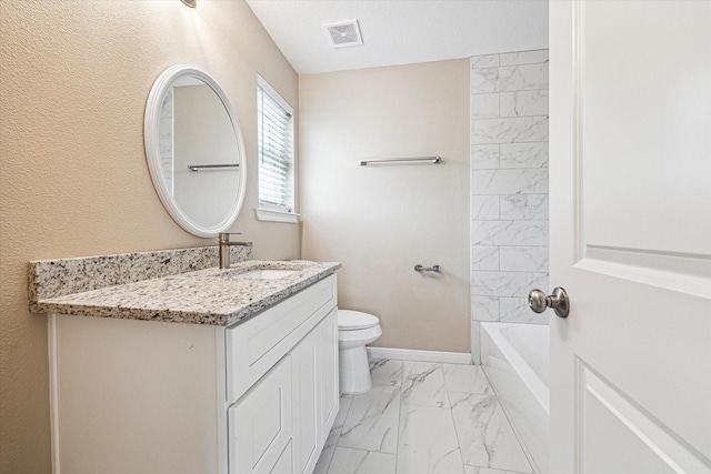 full bathroom with vanity, shower / bathing tub combination, and toilet