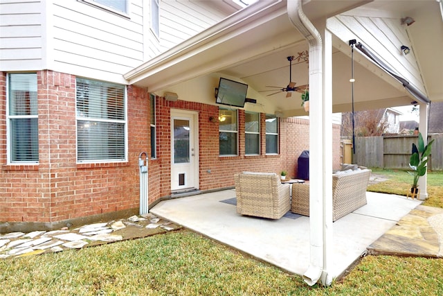 view of patio / terrace featuring an outdoor living space and ceiling fan