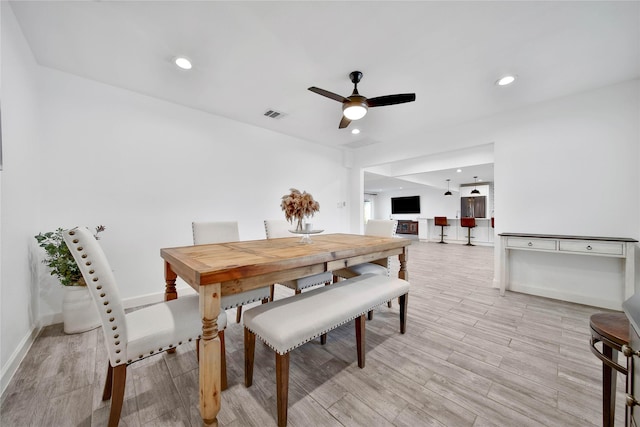 5307 Alba Rd, Houston, TX 77091 - dining room with ceiling fan, light wood-type flooring, baseboards, and recessed lighting