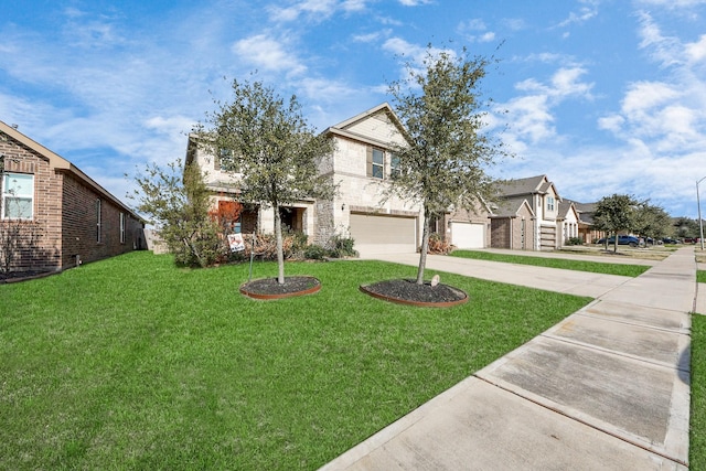 front facade featuring a garage and a front lawn