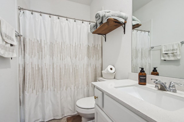 full bathroom featuring vanity, toilet, and shower / bath combo with shower curtain