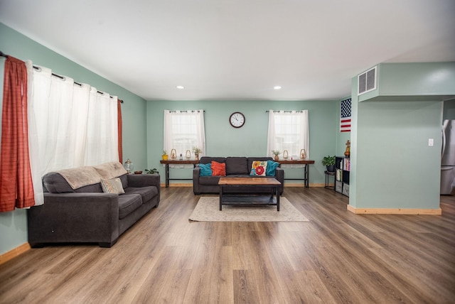 living room featuring hardwood / wood-style flooring and plenty of natural light