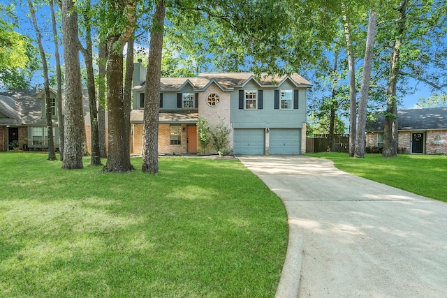 view of front facade featuring a garage and a front lawn