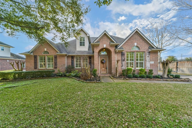 view of front of property featuring a front lawn