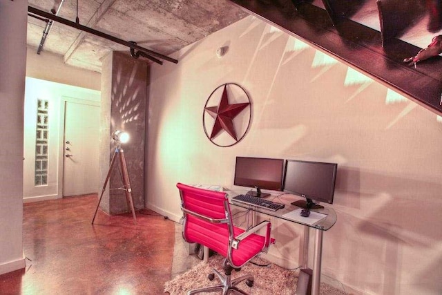 home office with concrete floors