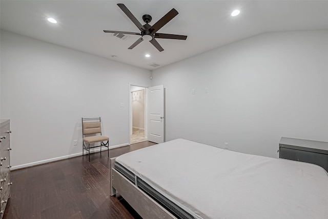 bedroom featuring dark hardwood / wood-style floors and ceiling fan