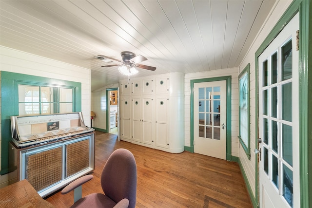 2506 Brazeal St, Waller, TX 77484 - office space with wooden ceiling, wood finished floors, and ceiling fan