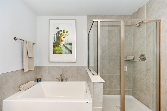 bathroom with shower with separate bathtub