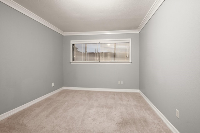 carpeted empty room featuring crown molding and a textured ceiling