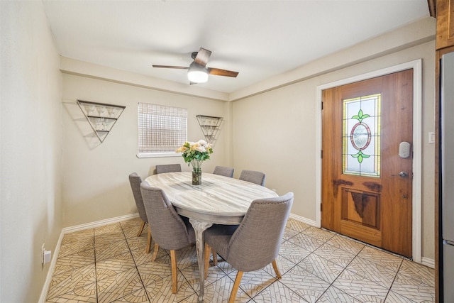 dining room with ceiling fan