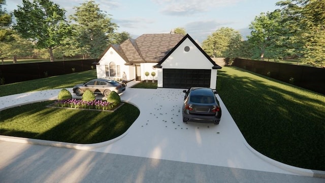 view of front of home featuring a garage and a front lawn