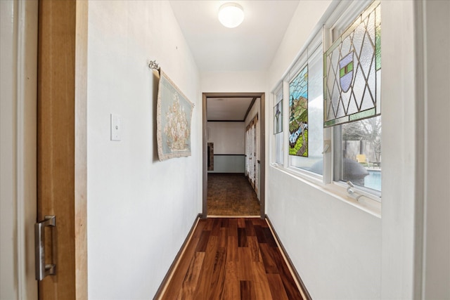 corridor featuring dark hardwood / wood-style floors