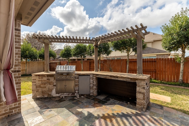 view of patio featuring area for grilling and an outdoor kitchen