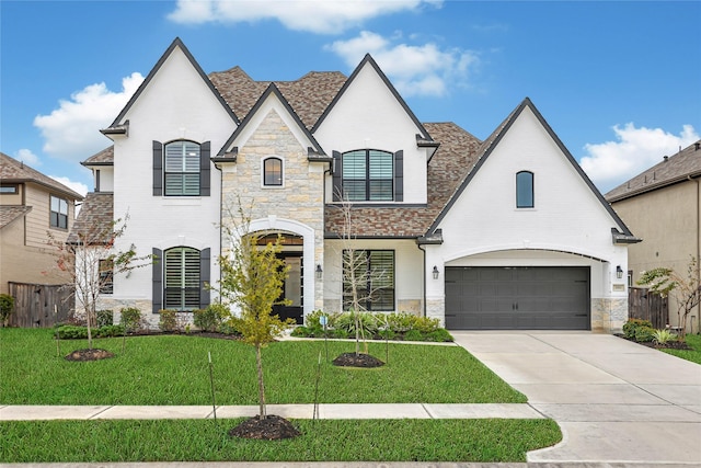 french country style house featuring a front yard