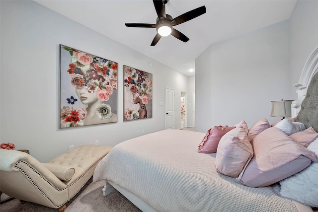 bedroom with vaulted ceiling and ceiling fan