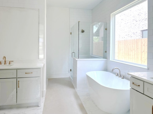 7913 Turquoise Ln, Houston, TX 77055 - bathroom with a shower stall, vanity, and a soaking tub