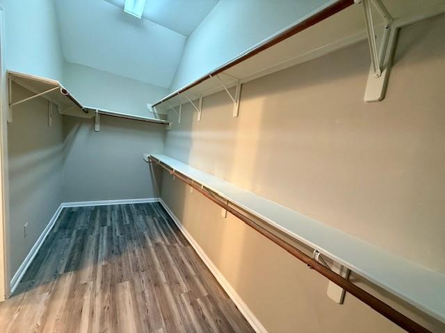 spacious closet featuring vaulted ceiling and hardwood / wood-style floors