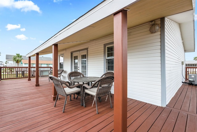 wooden deck with french doors