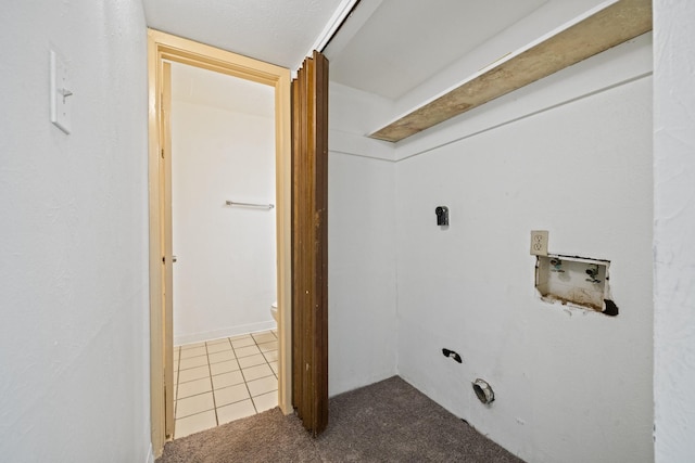 washroom featuring hookup for an electric dryer, carpet flooring, and hookup for a washing machine