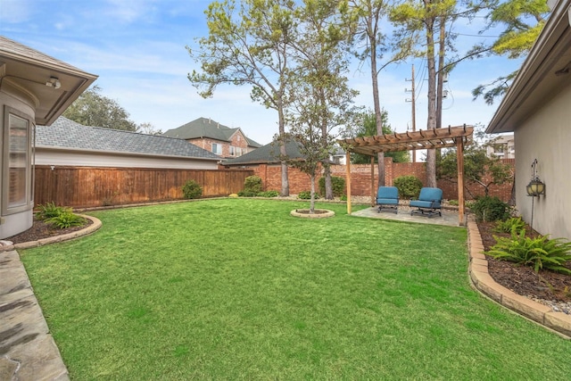 view of yard with a patio and a pergola