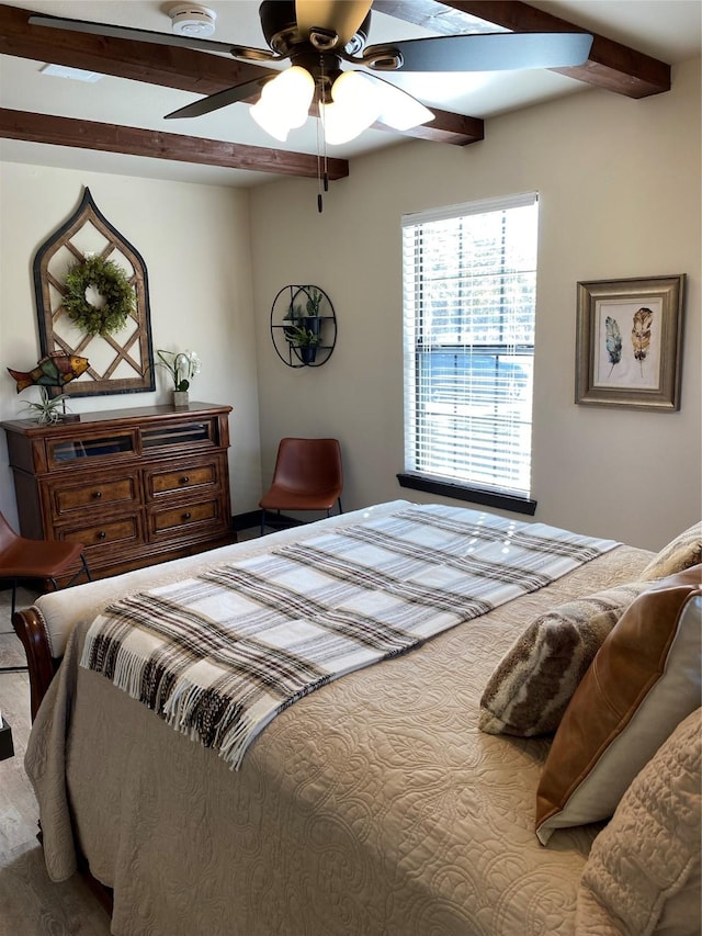 TRACT2 Private Road 648th St, Cedar Lake, TX 77414 - bedroom featuring a ceiling fan and beamed ceiling