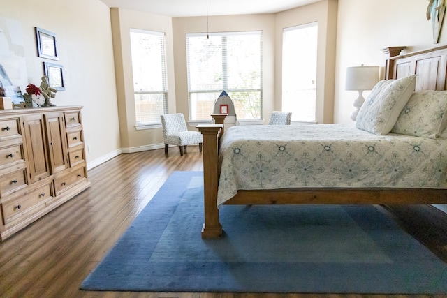 bedroom with dark hardwood / wood-style floors