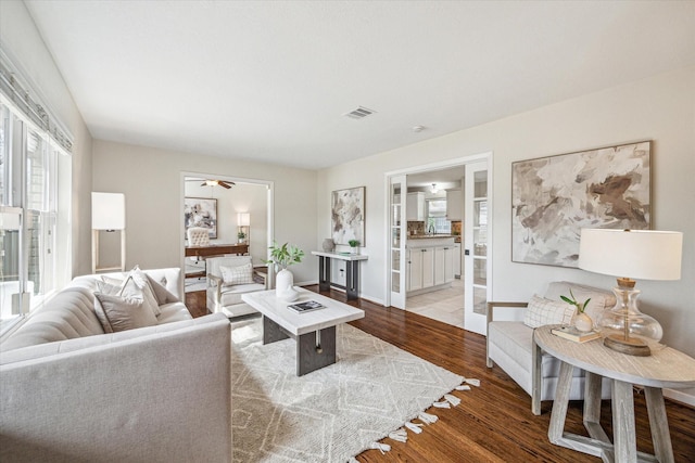 living room with hardwood / wood-style flooring