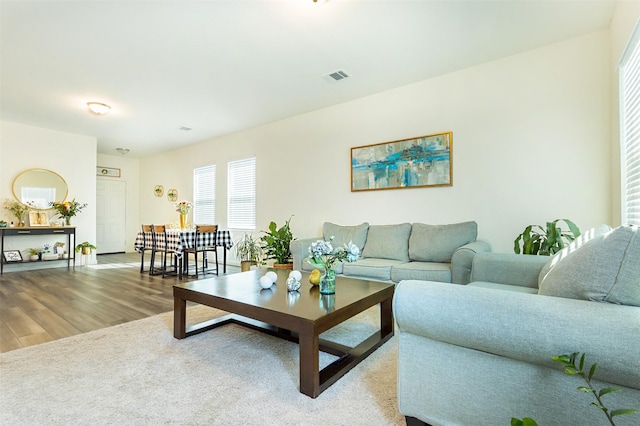 living room with hardwood / wood-style flooring