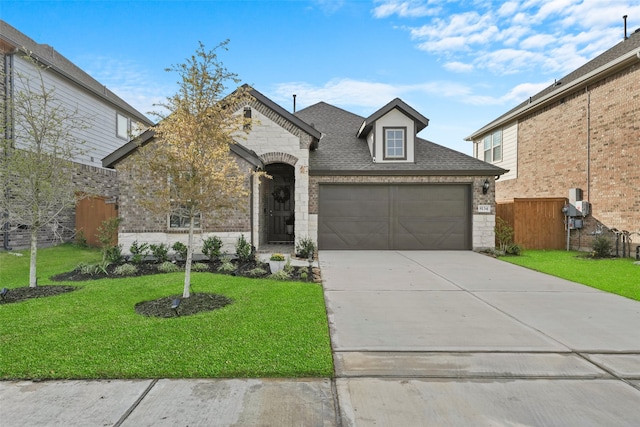 view of front of house featuring a garage and a front lawn