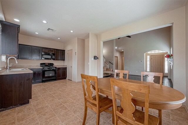 dining space with sink